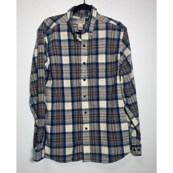 LL BEAN Medium Reg Shirt Mens Flannel Scotch Plaid Traditional Fit Button Down - Picture 1 of 4